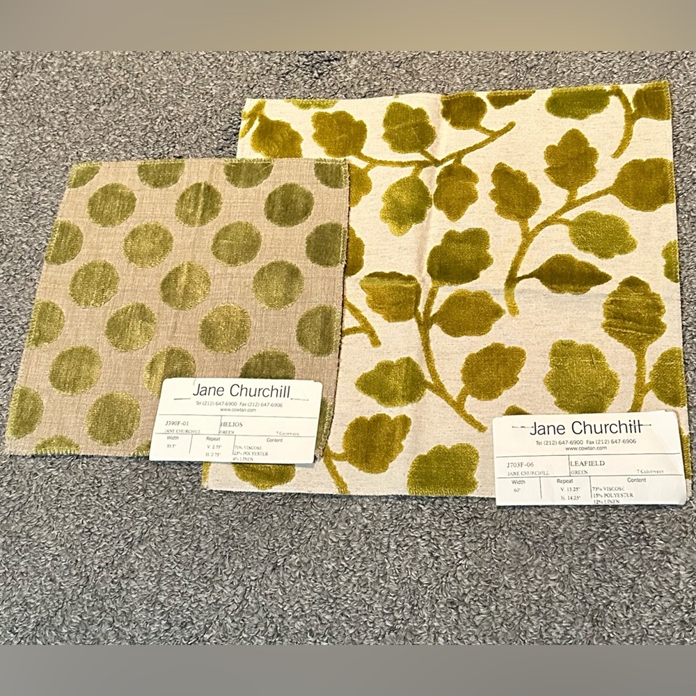 Lot of 2 Jane Churchill Fabric Sample Remnants Leaf Circles Dots Green Crafts - Picture 9 of 9